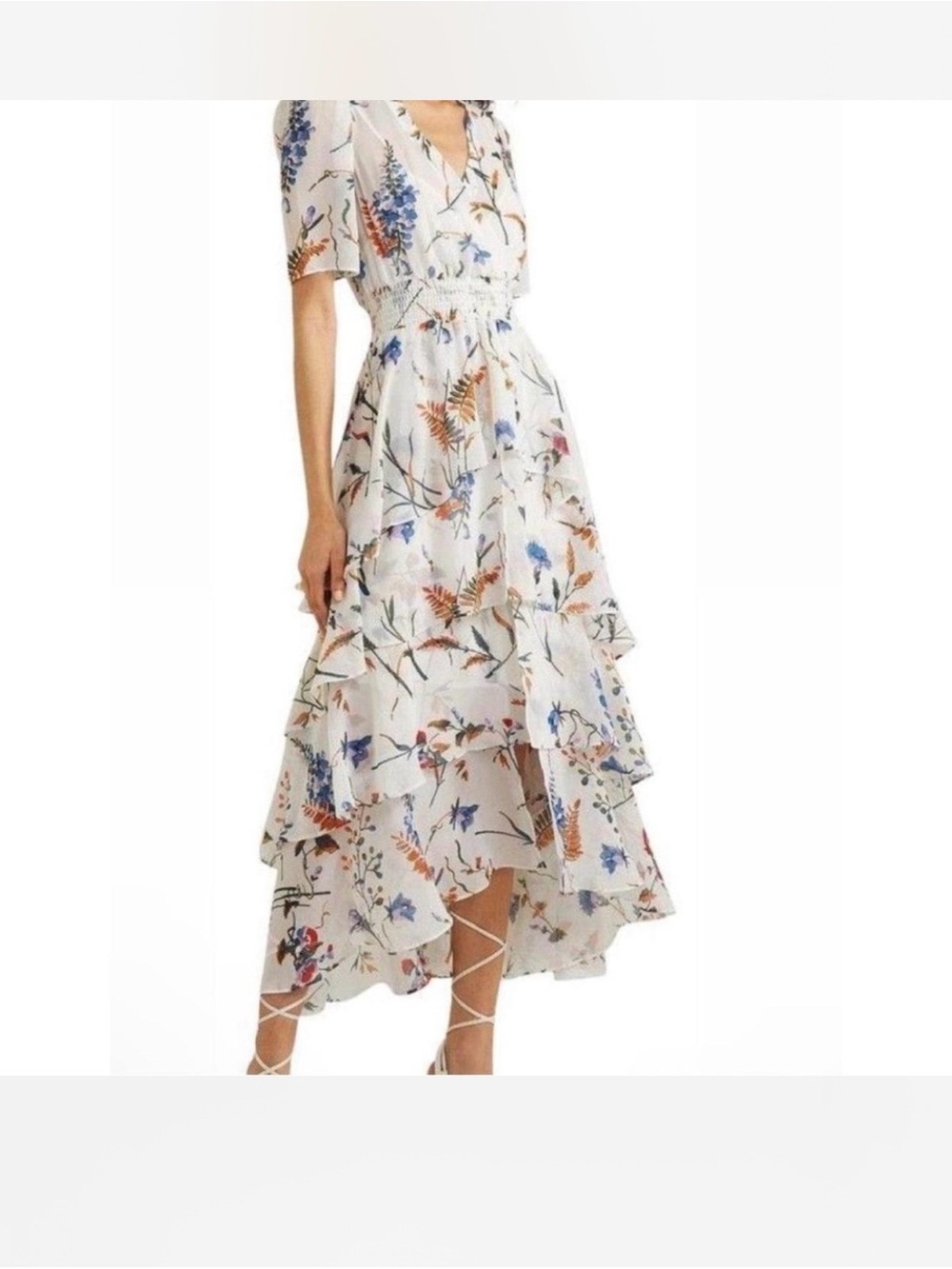 Maje White Floral High-Low Tiered Maxi Dress